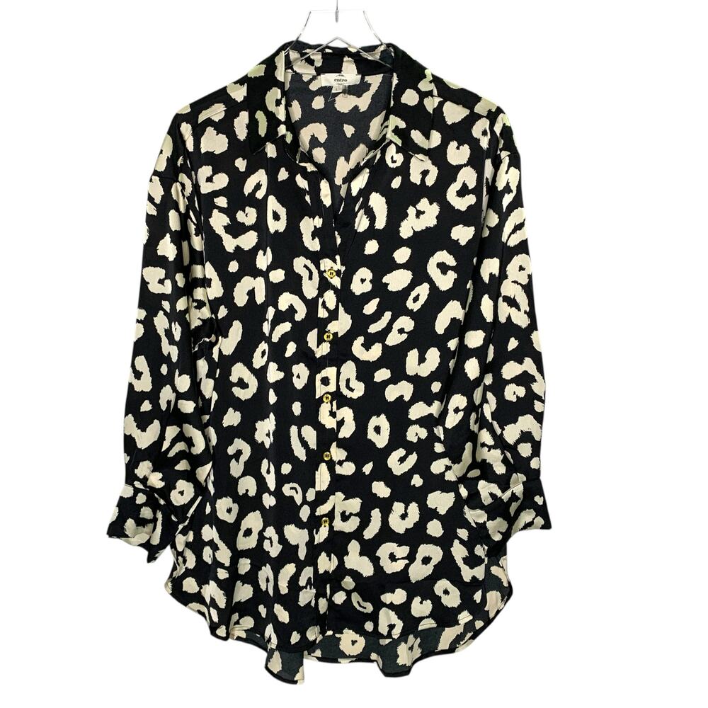 Entro Button Front Relaxed Fit Animal Leopard Shirt L Oversized Career Baddie